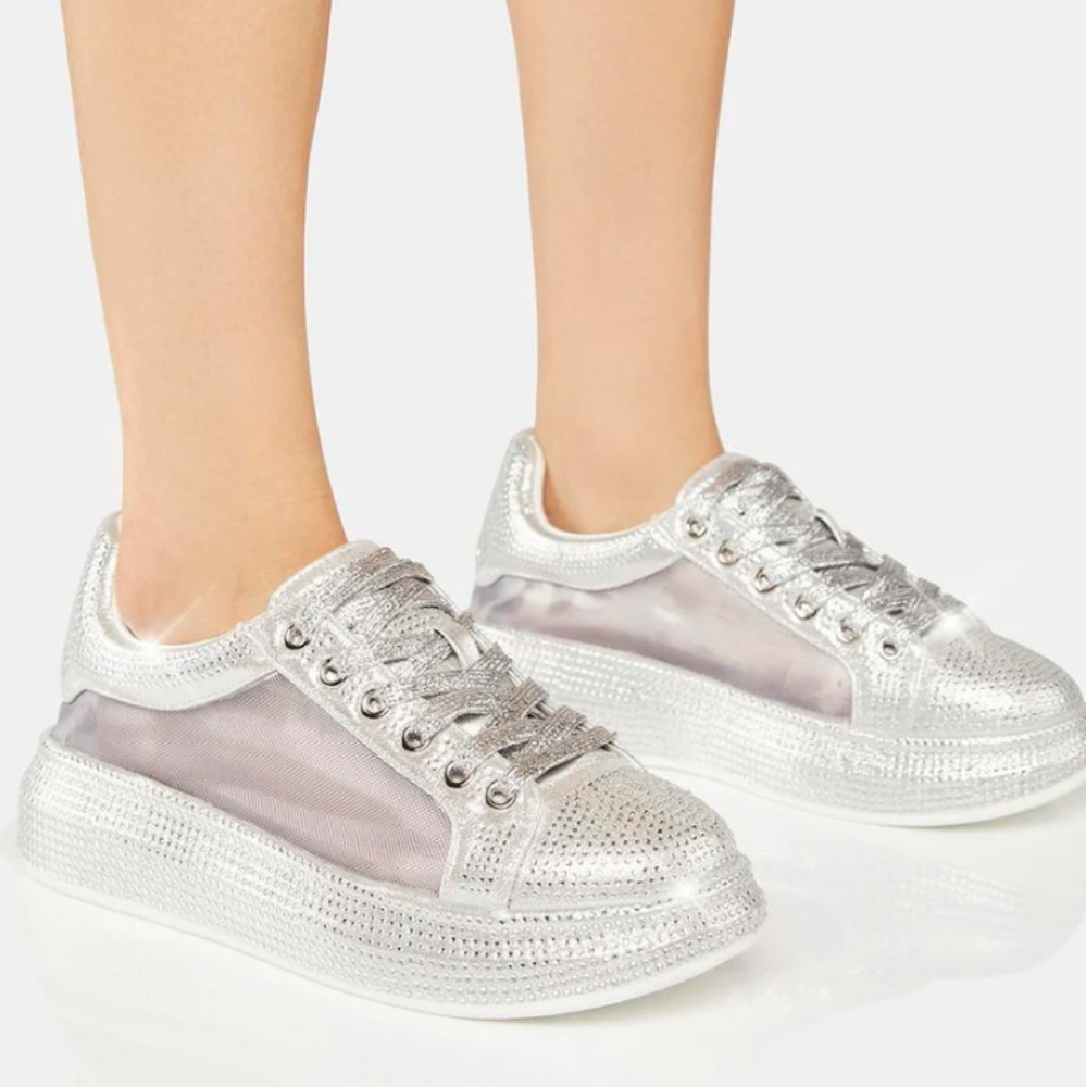Miz Shimmer and Shine: Rose Gold Mesh Rhinestone Stylish Comfort Sneakers - Picture 8 of 9